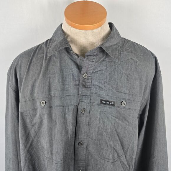 Wrangler Shirt Men's 2XL Gray Long Roll Tab Sleeves Collar Button Down - Picture 2 of 16